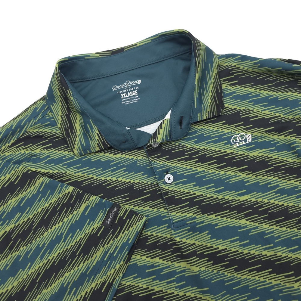 Good Good Golf Polo Shirt Men's Size 2XL Green Black Striped Print Performance